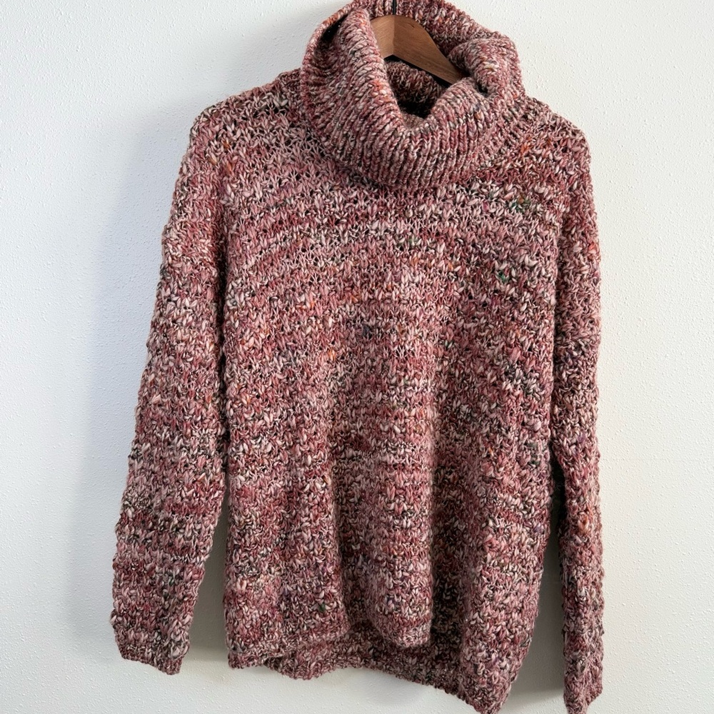 Elsamanda Made in Italy Wool Blend Chunky Turtleneck Sweater Speckled Knit M